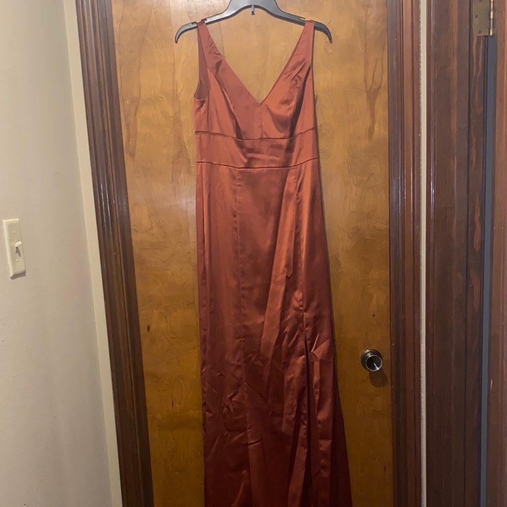 David's Bridal Rust Satin Maxi Dress